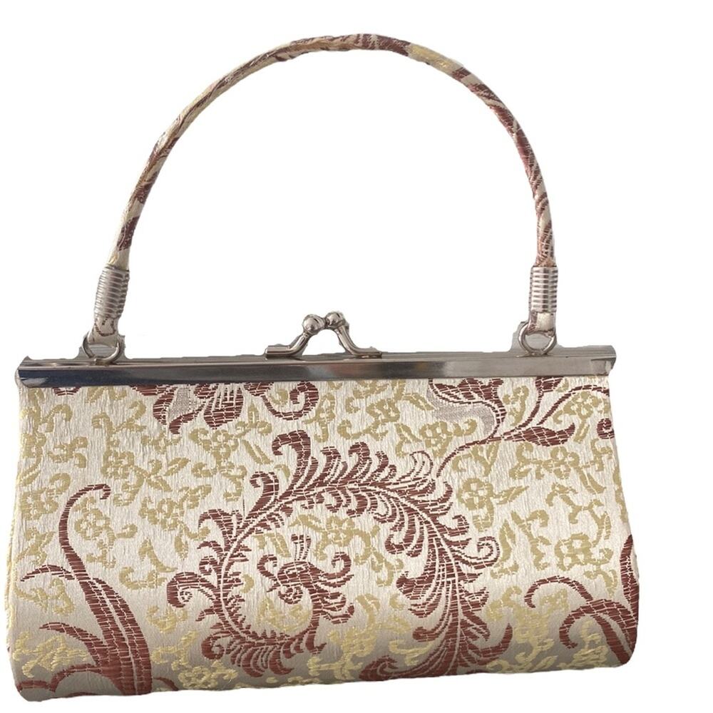 Vintage Style Damask Print Silk Yellow Clutch/ Mini Bag - Picture 4 of 10